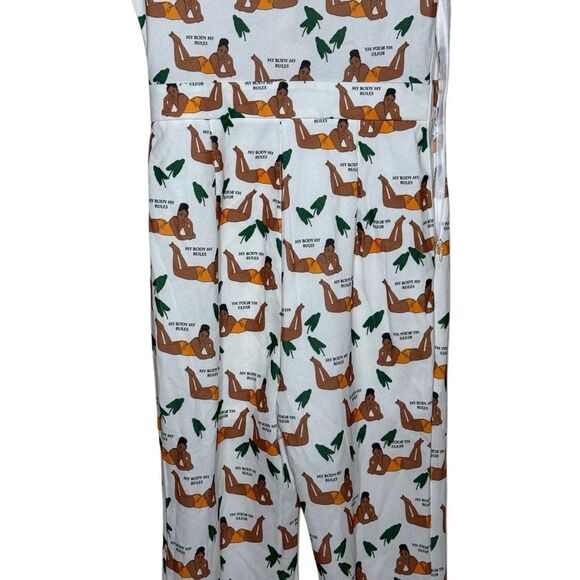 SHEIN Short Sleeve White Flare Jumpsuit Size XS My Body My Rules Buton Up - Picture 7 of 12